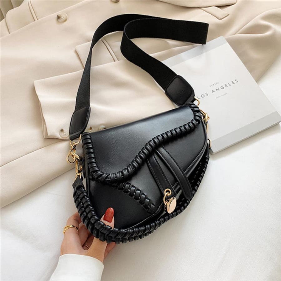 PREORDER Faux Leather Saddle Bag with Cross Body Strap - Closes 3 March - ETA late April 2022 Black Handbags