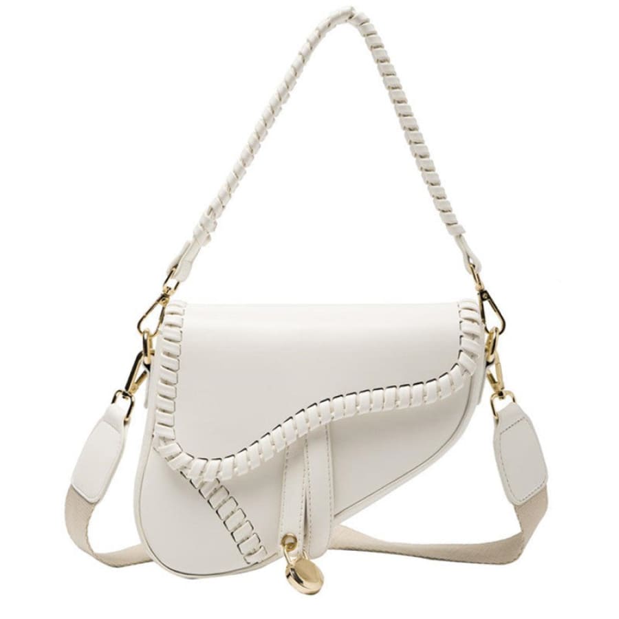 PREORDER Faux Leather Saddle Bag with Cross Body Strap - Closes 3 March - ETA late April 2022 White Handbags