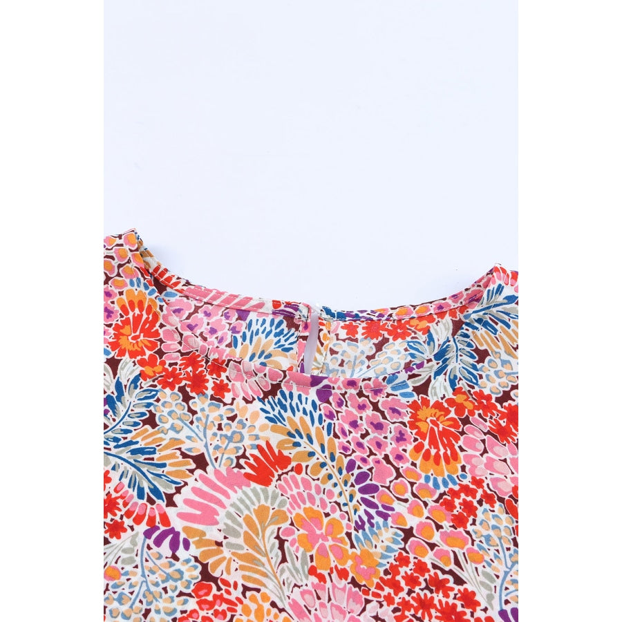 Floral Print Long Puff Sleeve Blouse