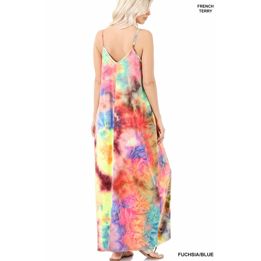 NEW! French Terry Tie Dye V-Neck Cami Maxi Dress with Pockets Dresses
