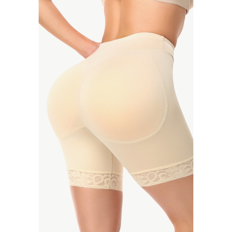 Full Size Lace Trim Lifting Pull-On Shaping Shorts Beige / S