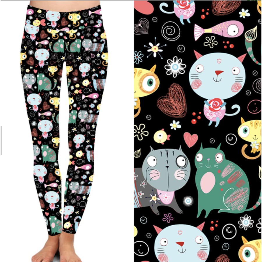 Pattern Leggings Stretch Firefly Disco Pants Space Galaxy Cats