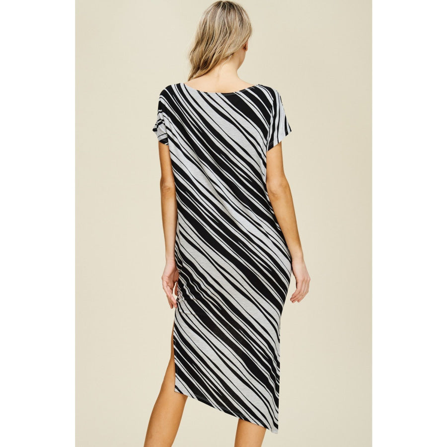 New! Knit Bias Stripe Midi Dress With Pockets S / Black/grey Dresses