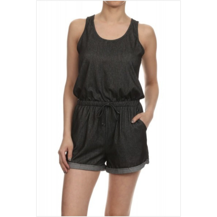 NEW! Knit Sleeveless Romper Black Denim-look! Jumpsuits and Rompers