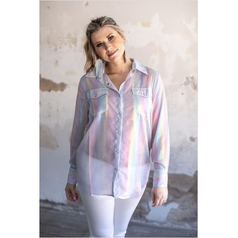 PREORDER Iridescent Organza Western Wear Button Down Top CLOSES 22 May ETA late June Iridescent / S Tops