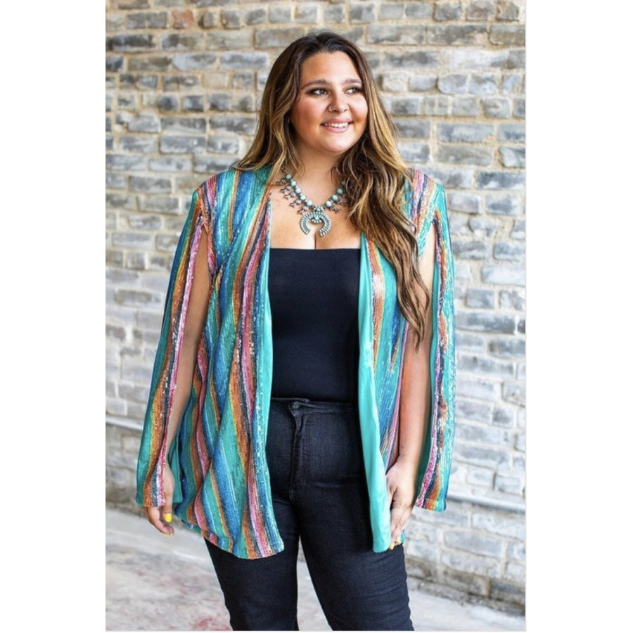 Coming Soon! Turquoise Serape Sequin Cape (ETA 3-4 weeks) Turquoise Serape / XL Jacket