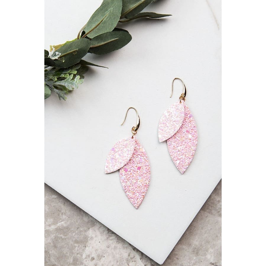 Layered Leaves Glitter Earrings (multiple colours) Light Pink Earrings