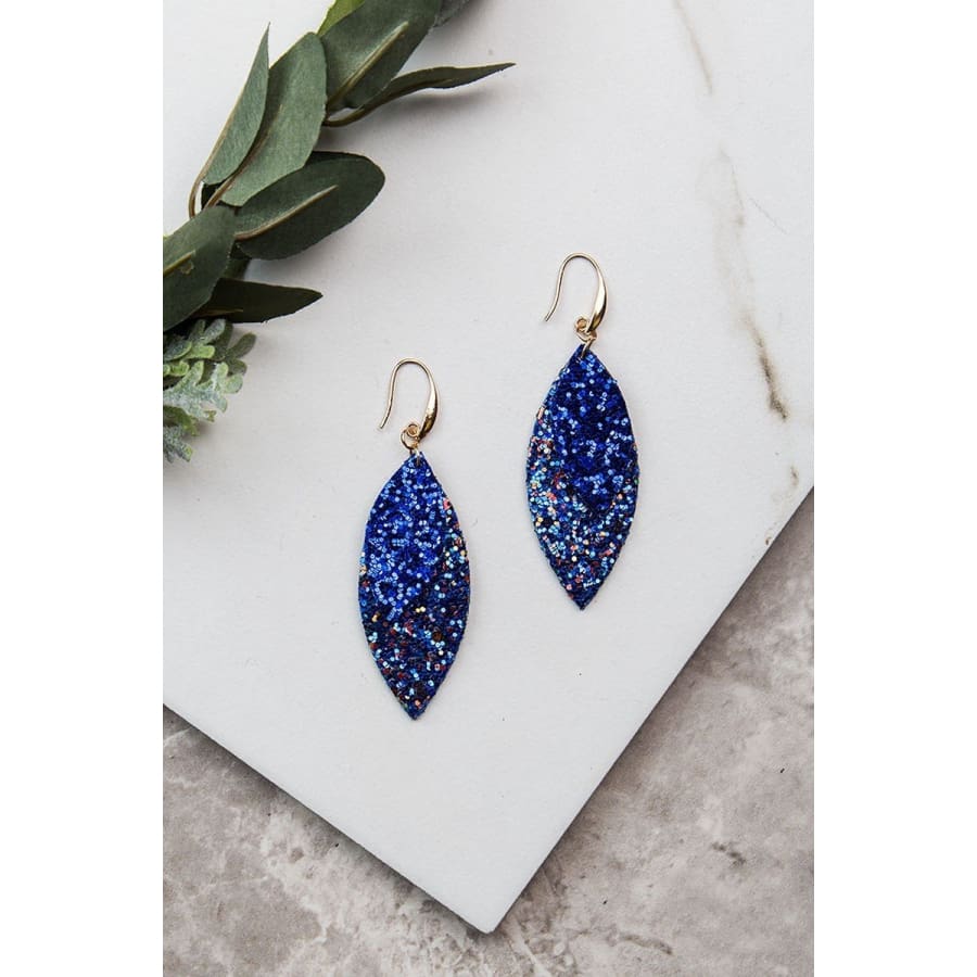 Layered Leaves Glitter Earrings (multiple colours) Royal Blue Earrings
