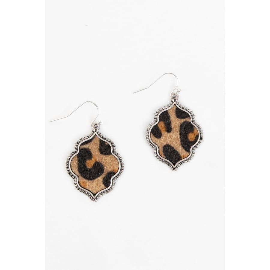 Leopard Fur Medallion Drop Earrings Silver Earrings