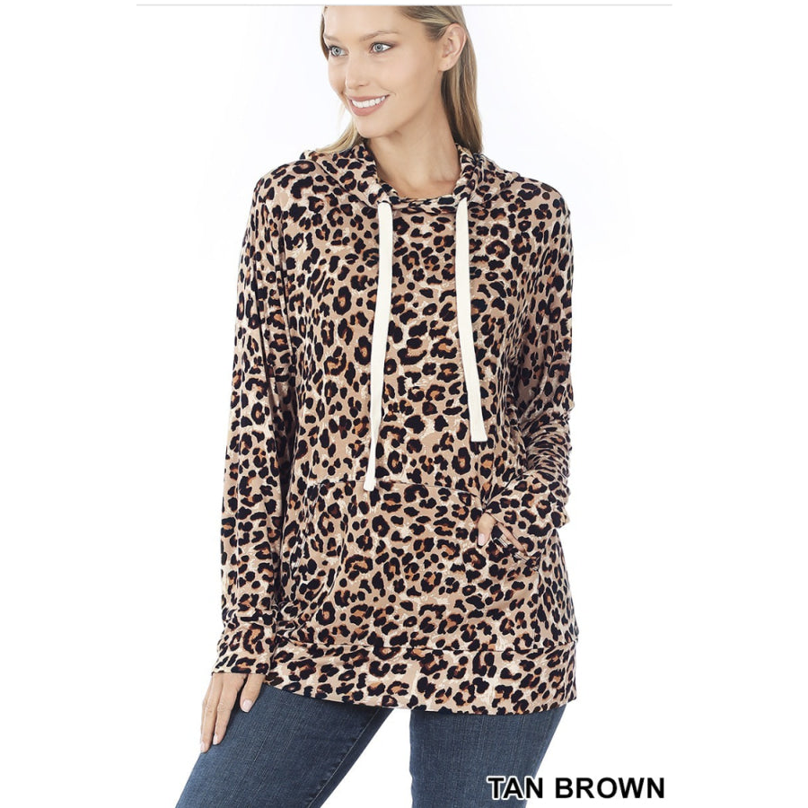 NEW!! Leopard Print Hoodie Top With Kangaroo Pocket Tops