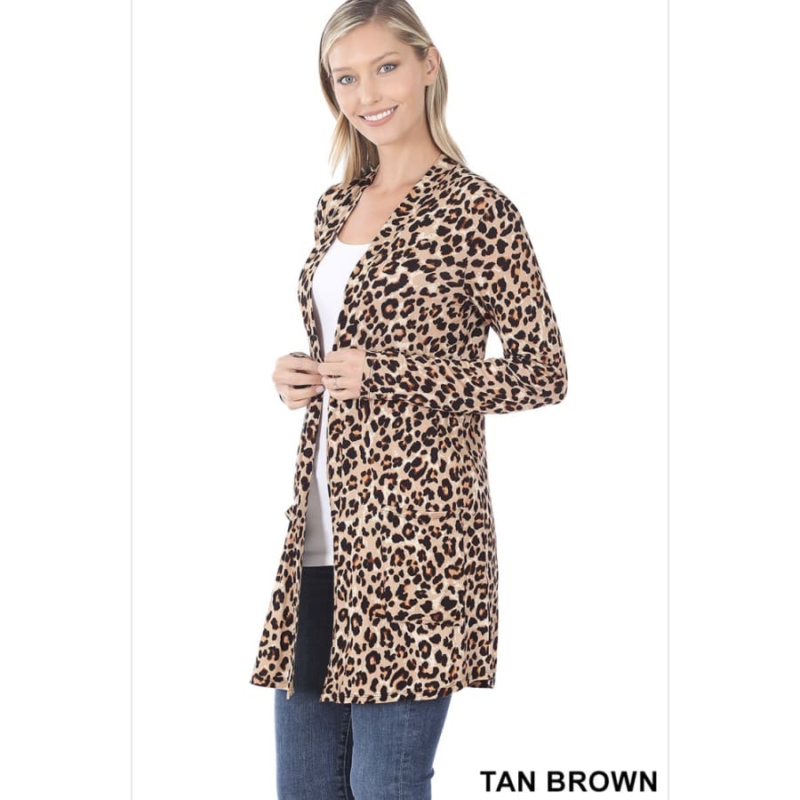 NEW!! Leopard Print Mid-Thigh Slouchy Pocket Open Cardigan Coverups