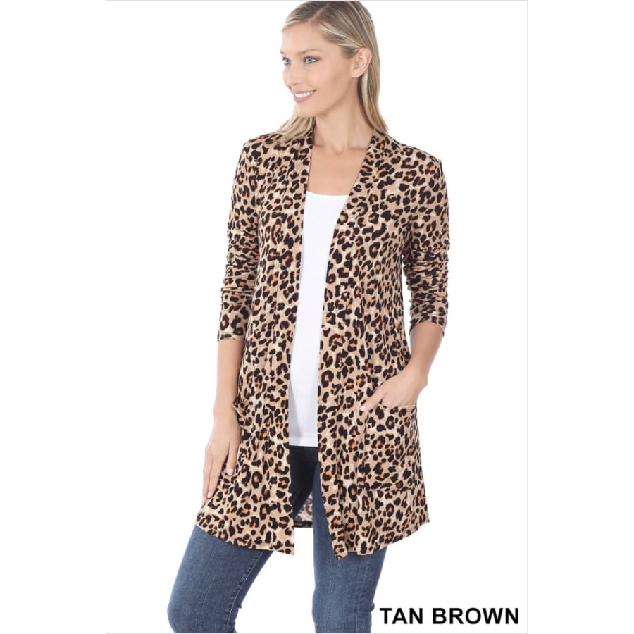 NEW!! Leopard Print Mid-Thigh Slouchy Pocket Open Cardigan Coverups