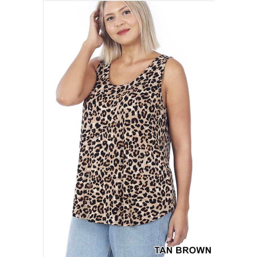 NEW! Camouflage Leopard and Snake Print Perfect Tank With Round Hem Tan Brown Leopard / 1XL Tops