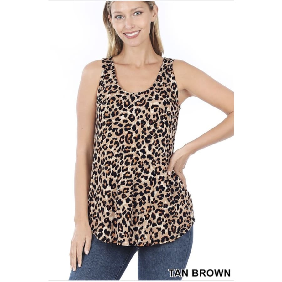 NEW! Camouflage Leopard and Snake Print Perfect Tank With Round Hem Tan Brown Leopard / S Tops