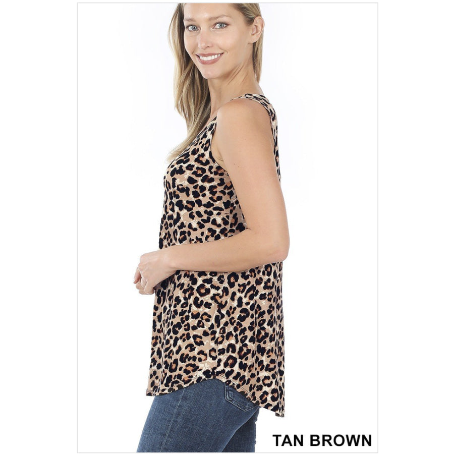 NEW! Camouflage Leopard and Snake Print Perfect Tank With Round Hem Tan Brown Leopard / S Tops
