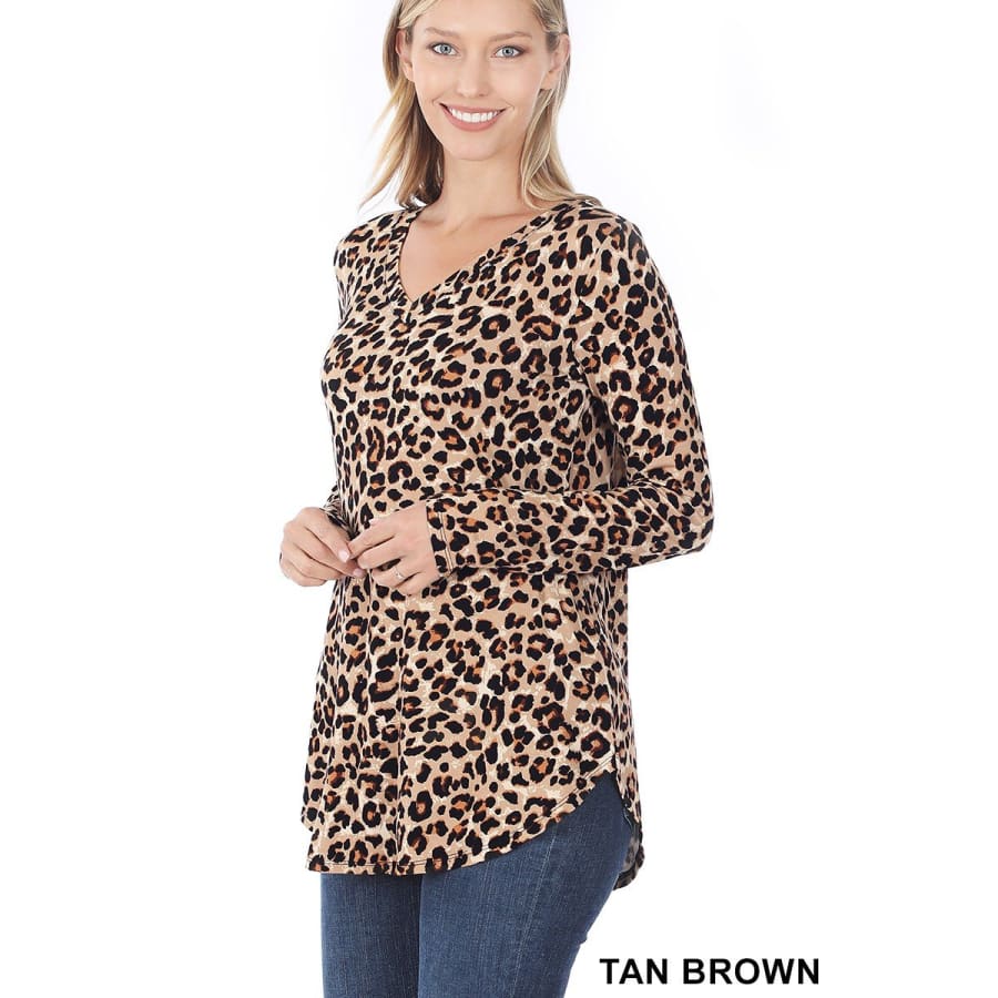 Arriving soon in NOV! Leopard Print V-neck Long Sleeve Top Tan Brown / S Tops