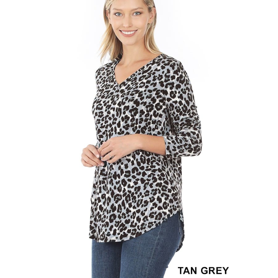 Arriving soon in NOV! Leopard Print V-neck Long Sleeve Top Tan Grey / S Tops