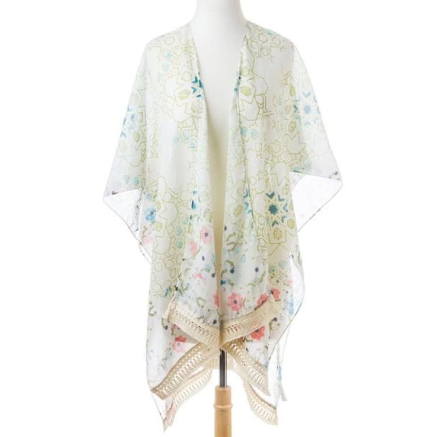 New! Lightweight Summer Poncho With Tassel Trim Onesize / Ivory Coverups
