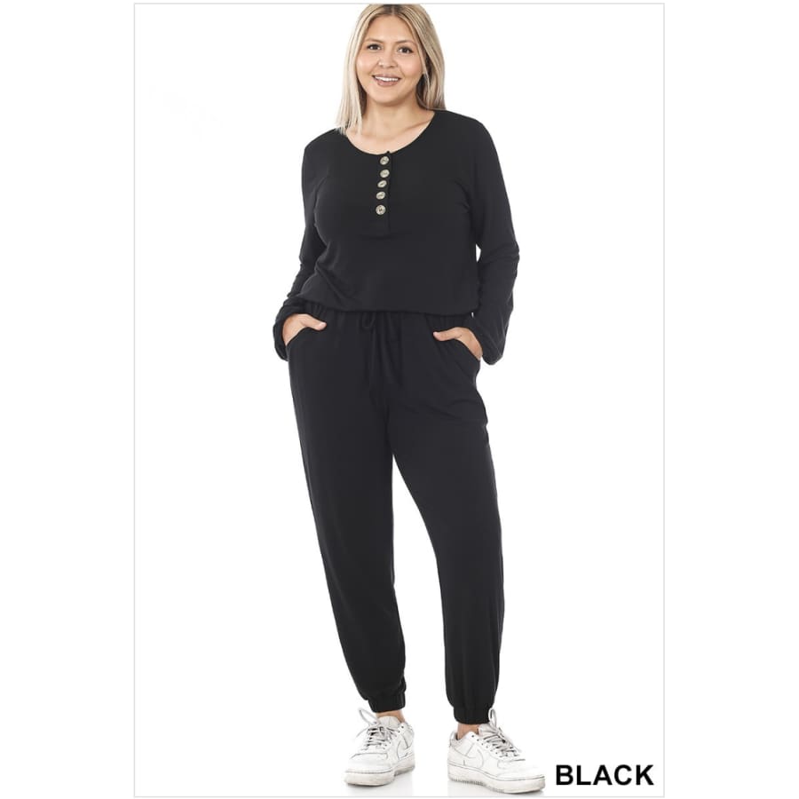 NEW! Long Sleeve Jogger Jumpsuit with Pockets Black / 1XL Jumpsuits and Rompers