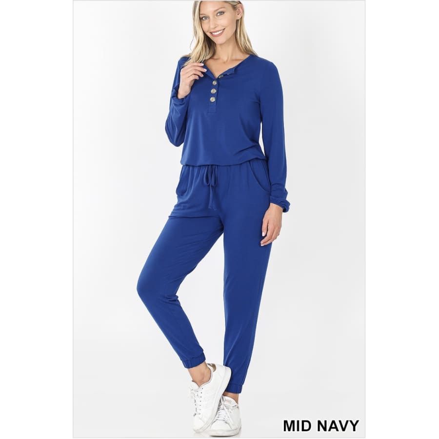 NEW! Long Sleeve Jogger Jumpsuit with Pockets Mid Navy / S Jumpsuits and Rompers