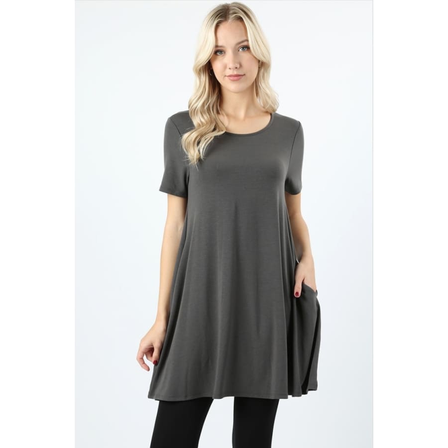 New! Longline Flared Top With Side Pockets S / Ash Grey Tops