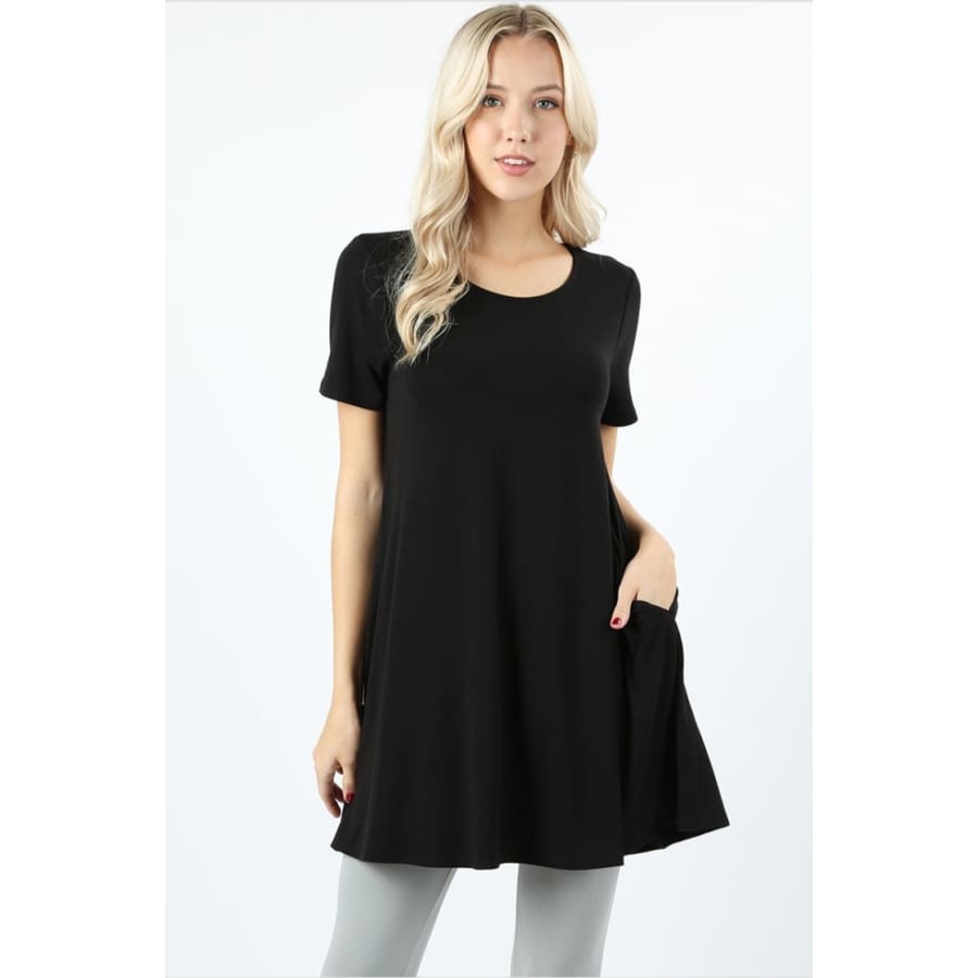 New! Longline Flared Top With Side Pockets S / Black Tops