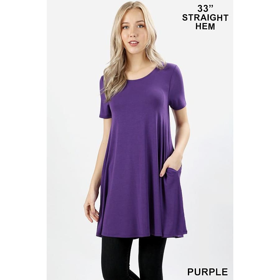 New Colours! Longline Flared Top With Side Pockets S / Purple Tops