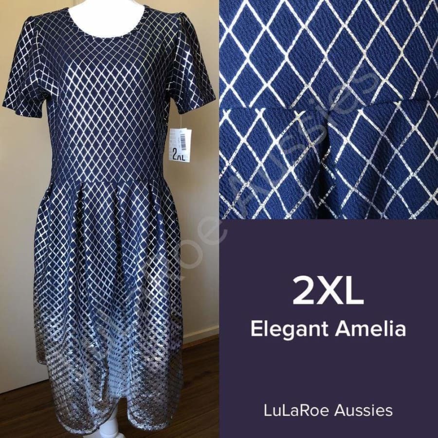 Lularoe Amelia 2Xl / Elegant Navy With Silver Lattice