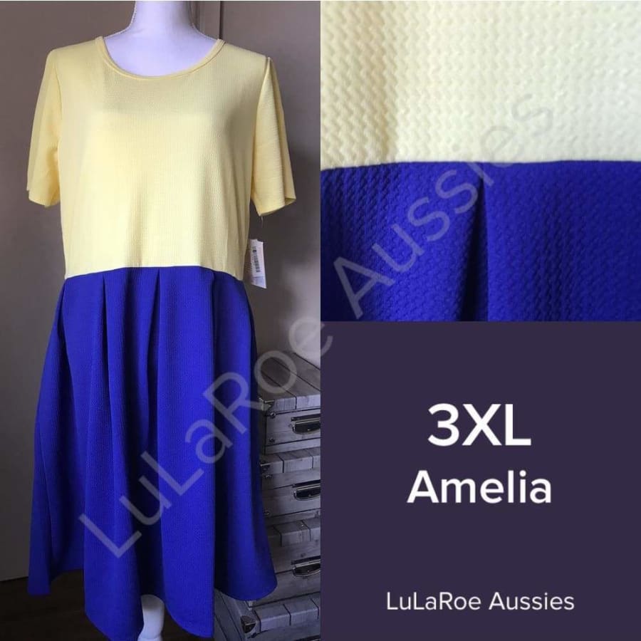 Lularoe Amelia 3Xl / Yellow And Royal Blue Colourblock