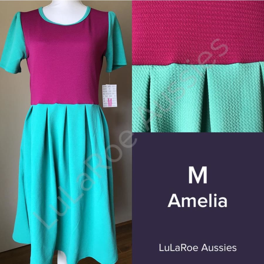 Lularoe Amelia M / Raspberry/aqua Colour Block