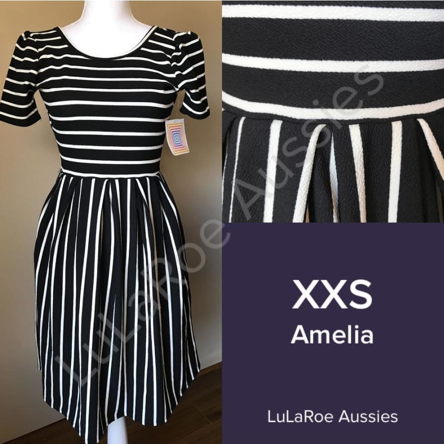Lularoe Amelia Xxs / Black With White Stripes