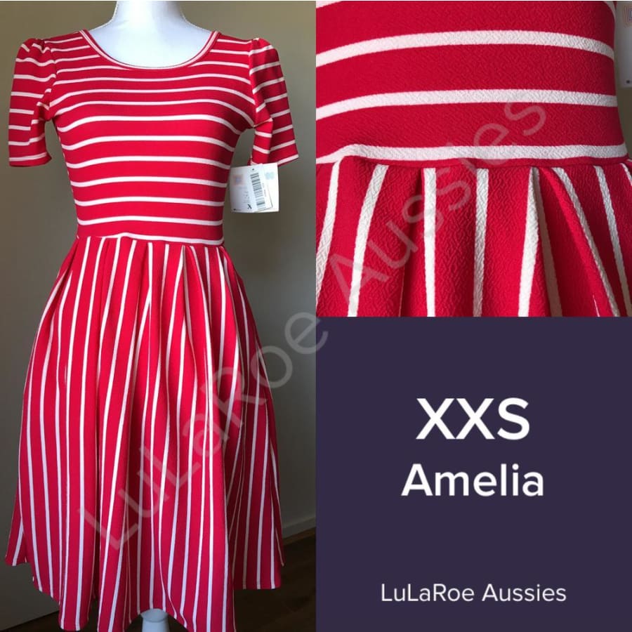Lularoe Amelia Xxs / Red With White Stripes