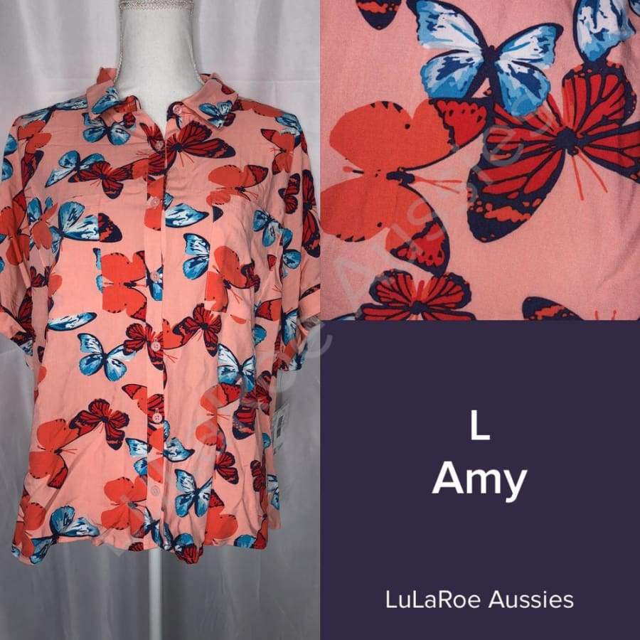 LuLaRoe Amy L / Coral with Blue/Orange Butterflies