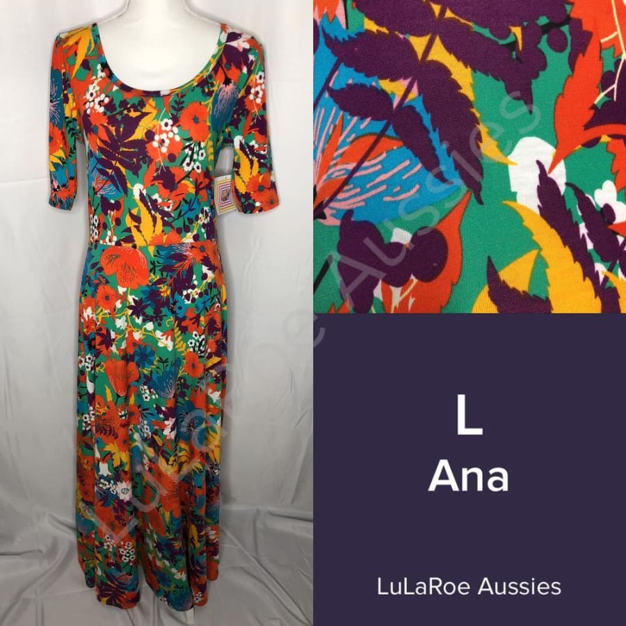 LuLaRoe Ana L / Green with Bright Floral Dresses