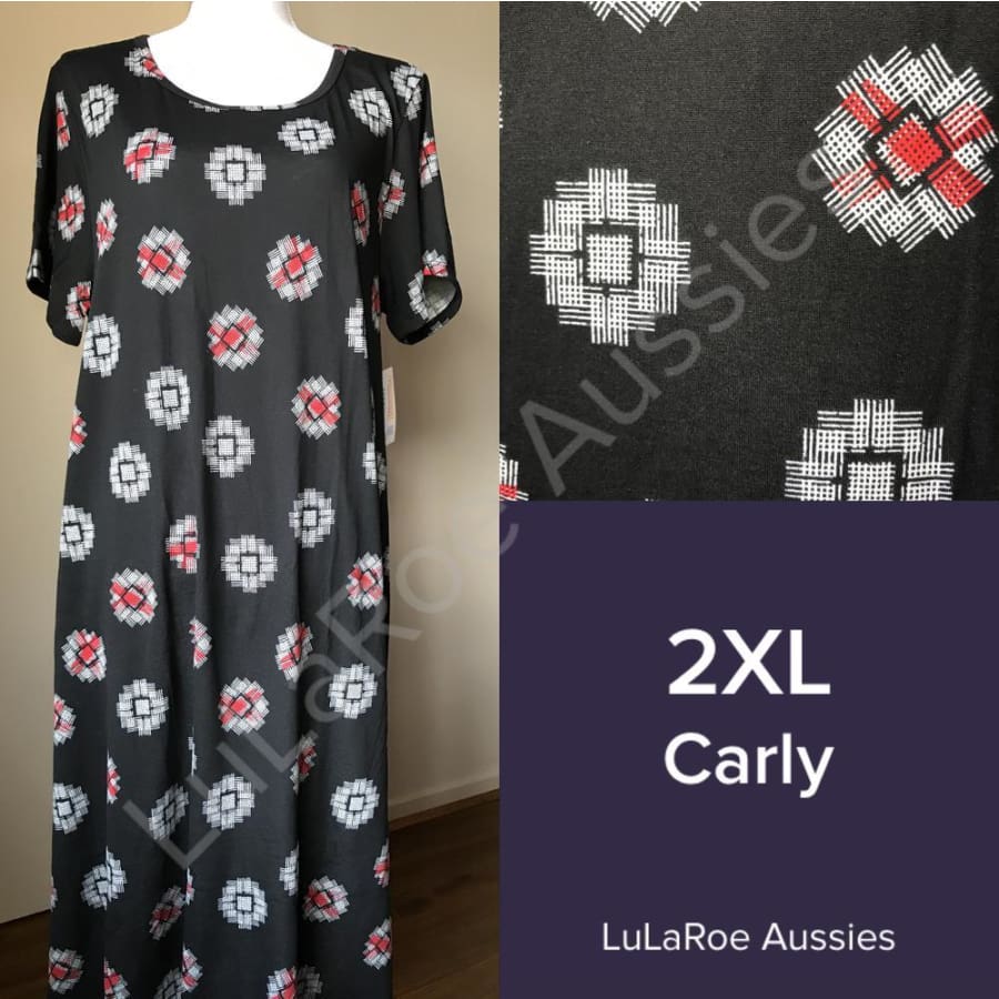Lularoe Carly Dress HTF Unicorn 🦄 Black Gray Roses Polka Dots 2XL 22/24 20  XXL