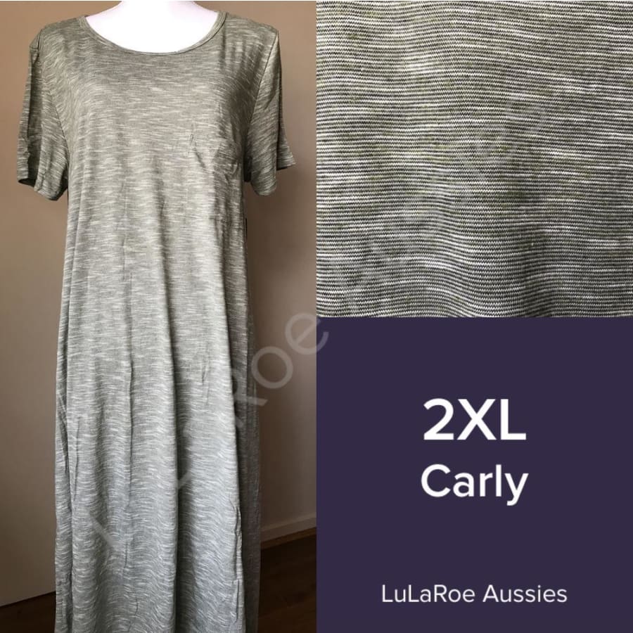 Lularoe Carly 2Xl / Olive Microstripe Dresses