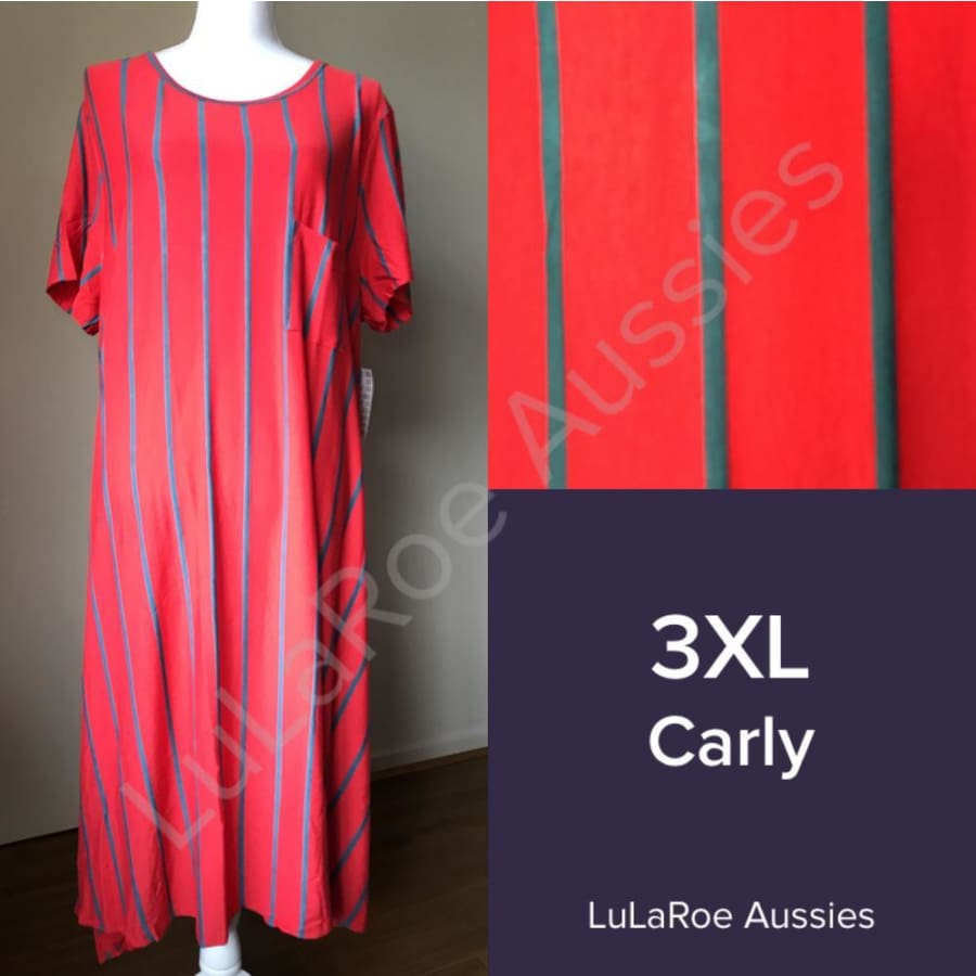 Lularoe Carly 3Xl / Red With Slate Blue Stripes Dresses