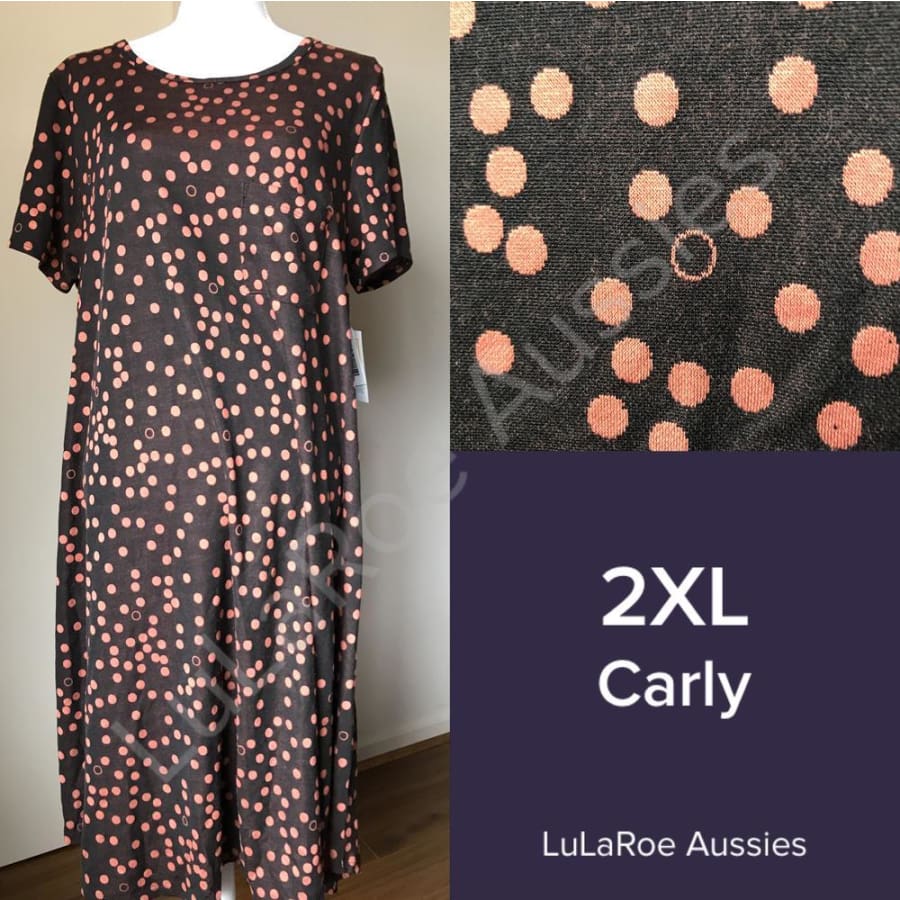 Lularoe Carly Dress HTF Unicorn 🦄 Black Gray Roses Polka Dots 2XL 22/24 20  XXL