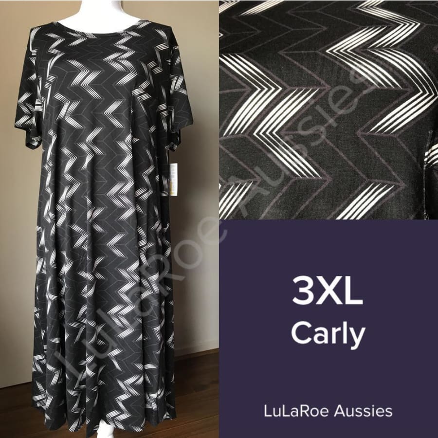 Lularoe Carly 3Xl / Black With Grey/white Chevrons Dresses