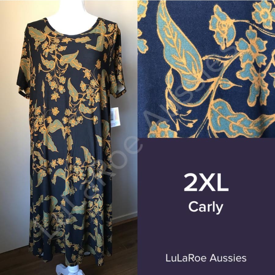 Lularoe Carly 2Xl / Black With Mustard/teal Floral (Leggings Material) Dresses