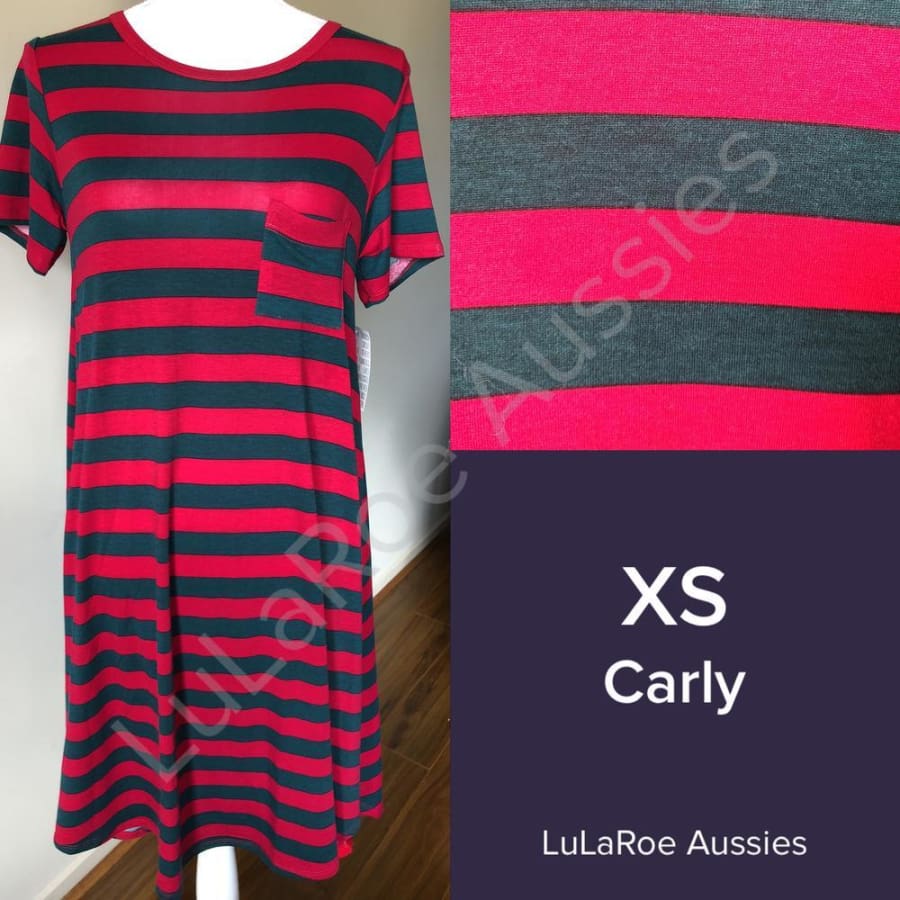 Lularoe Carly Xs / Hunter/red Stripes Dresses