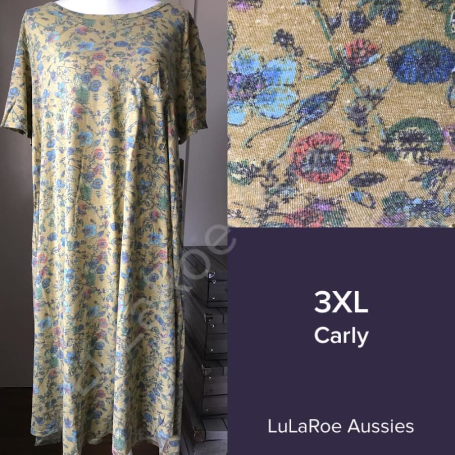 Lularoe Carly 3Xl / Faded Mustard Blue/green/purple/coral Floral Dresses