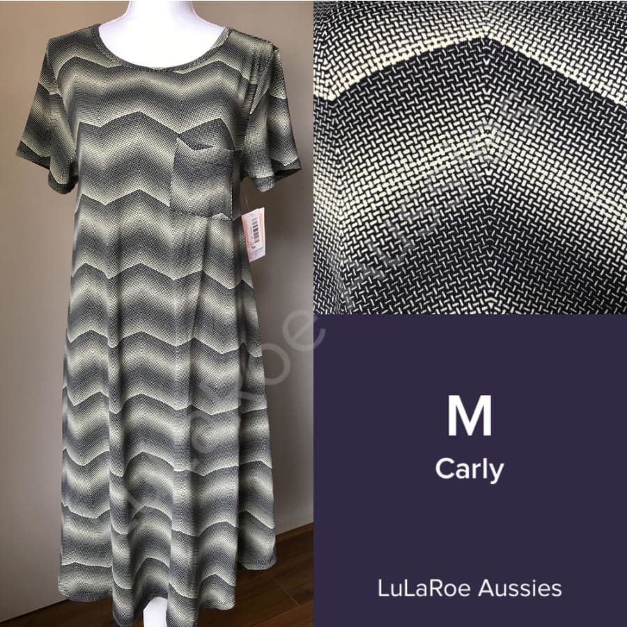 Lularoe Carly M / Black With Soft Yellow Basketweave Zigzag Dresses
