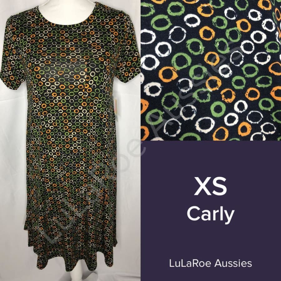 LuLaRoe Carly XS / Black with Olive Orange White Dresses