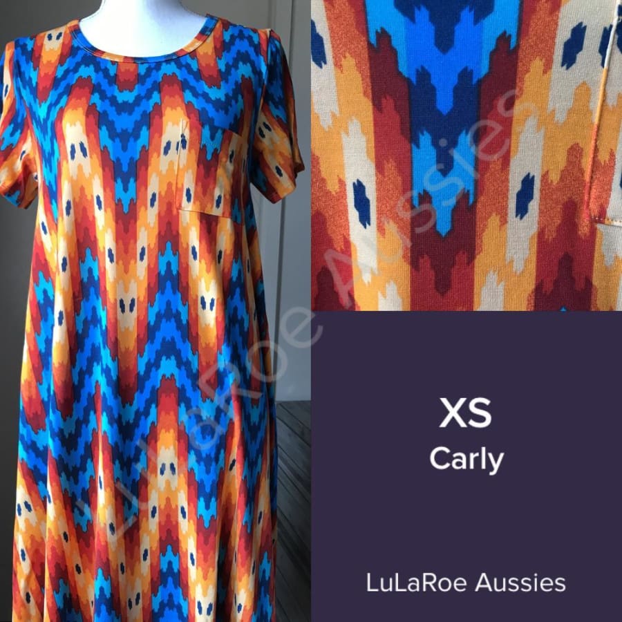 Lularoe Carly Xs / Blue/orange/crimson Aztec Dresses