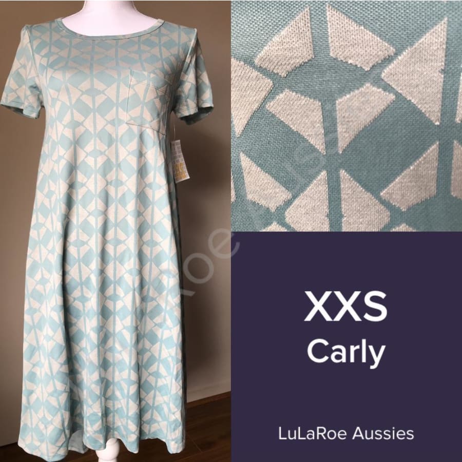 Lularoe Carly Xxs / Aqua/beige Geo Jacquard Dresses