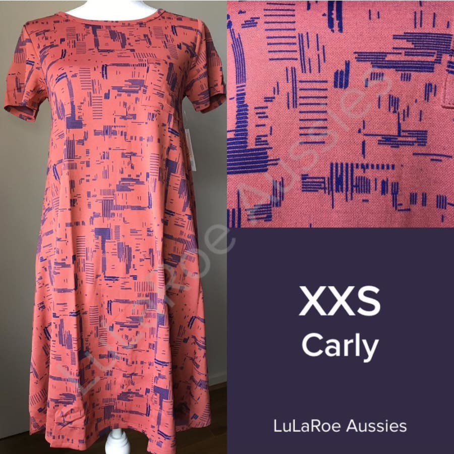 LuLaRoe Carly XXS / Burnt orange and navy blue jacquard Dresses