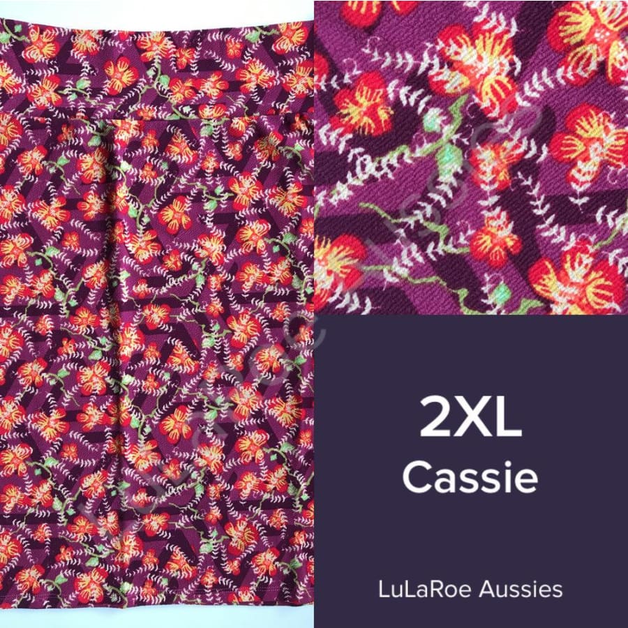 Lularoe Cassie 2Xl / Mauve/burgundy Geo With Orange/yellow/green Floral Skirts