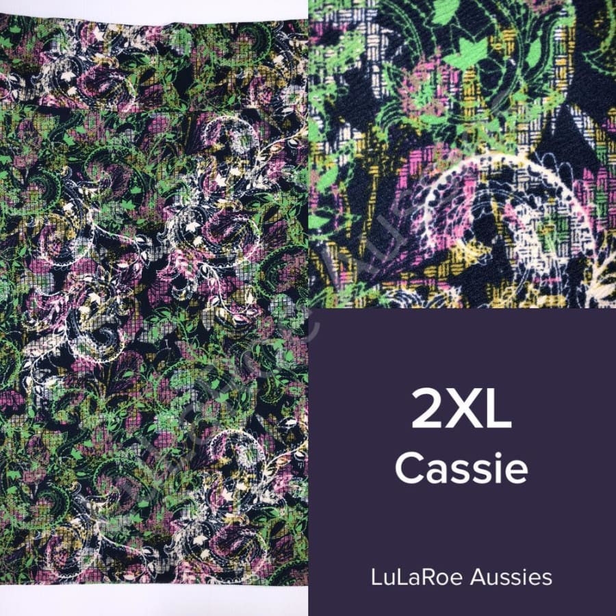 LuLaRoe Cassie 2XL / Navy with Green Yellow Pink Cream Skirts