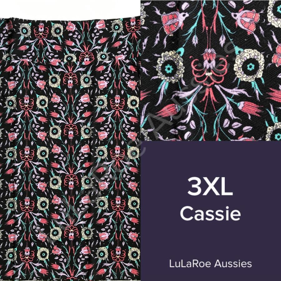 Lularoe Cassie 3Xl / Black With Coral/lavender/teal/cream Floral Skirts
